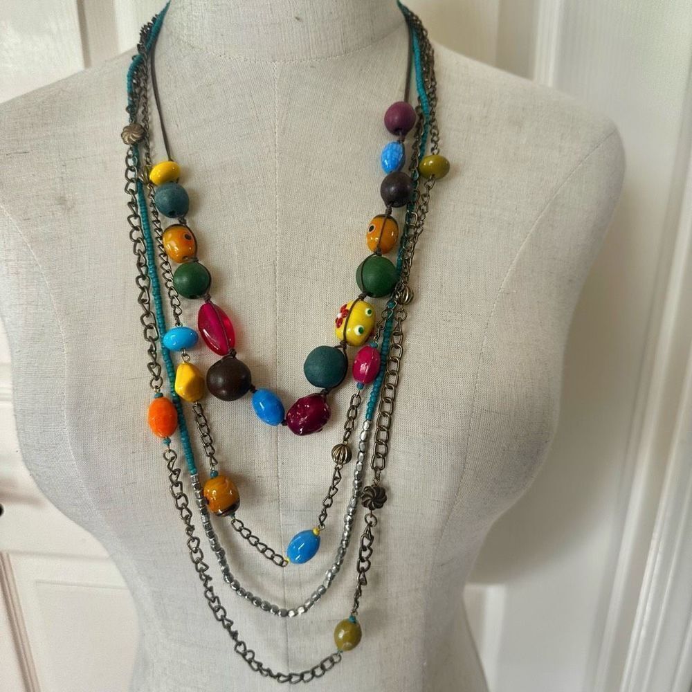 Colorful beaded multi strand long necklace